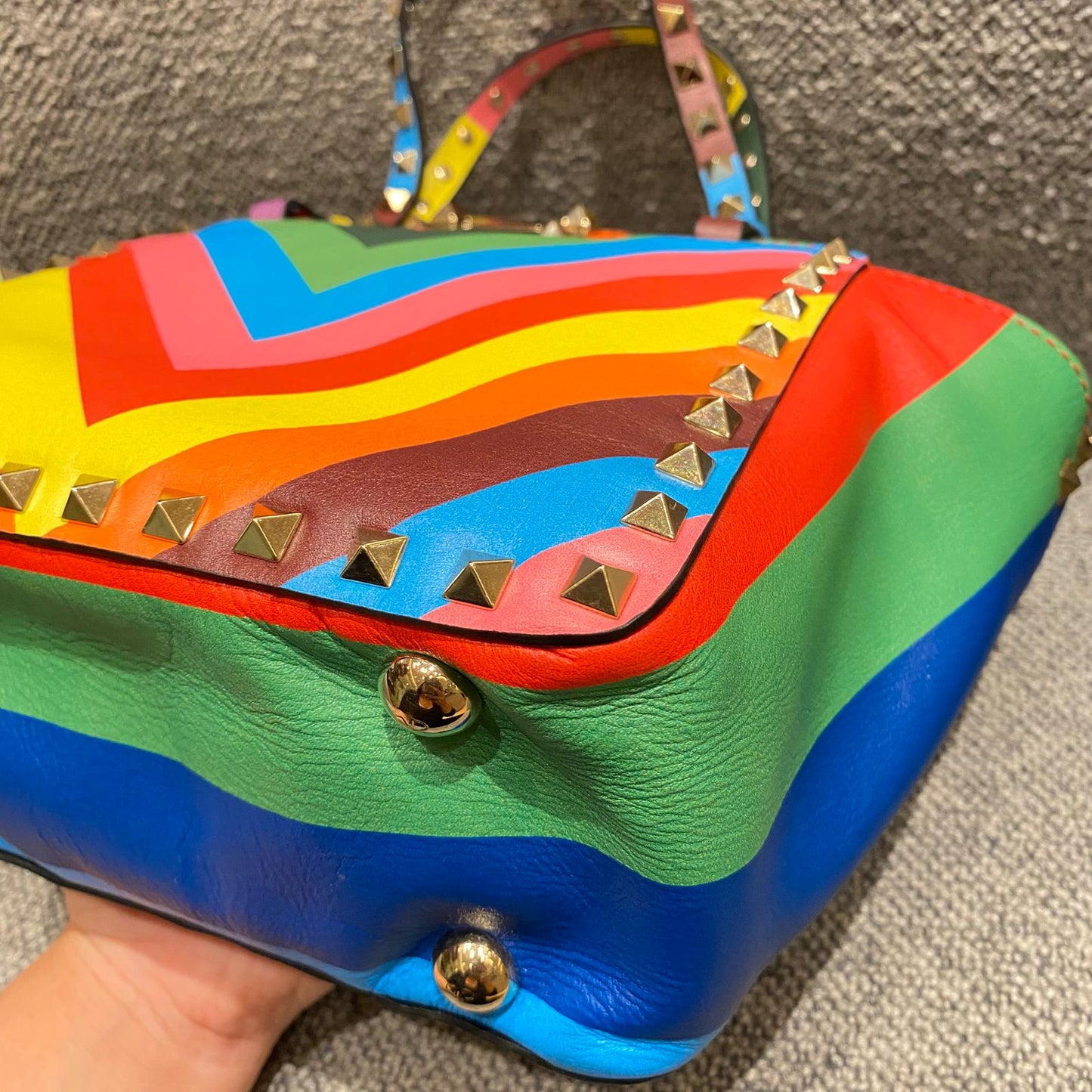 Valentino Garavani Rockstud Small Tote Rainbow Bag Size 19x9x17