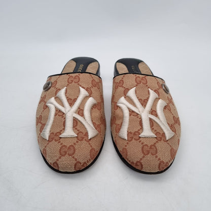 Gucci Logo Print NY Yankess Mules Beige Size 37,5/26