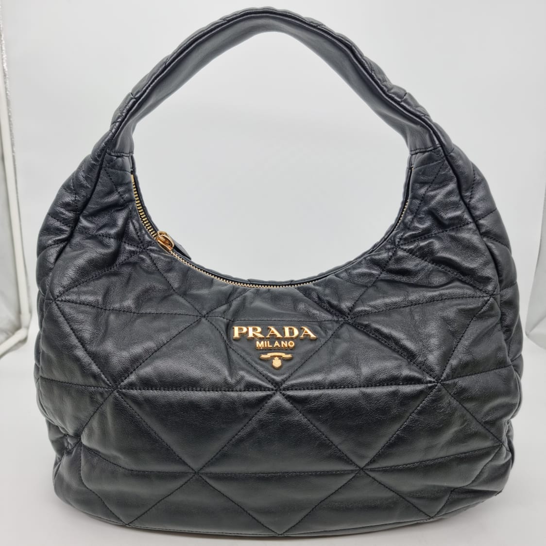 Prada Hobo Bag Leather Black GHW Size 40x13x30