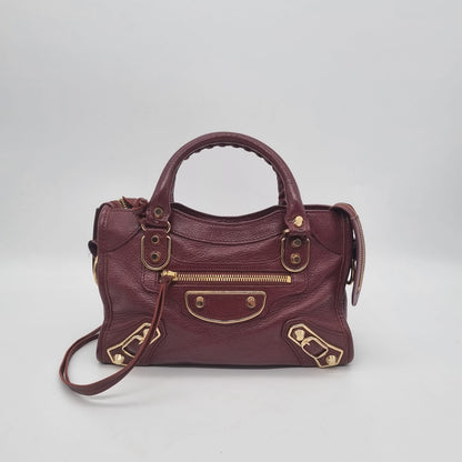 Balenciaga Mini City Metallic Edge GHW Burgundy #B 2017 Size 24x7x15