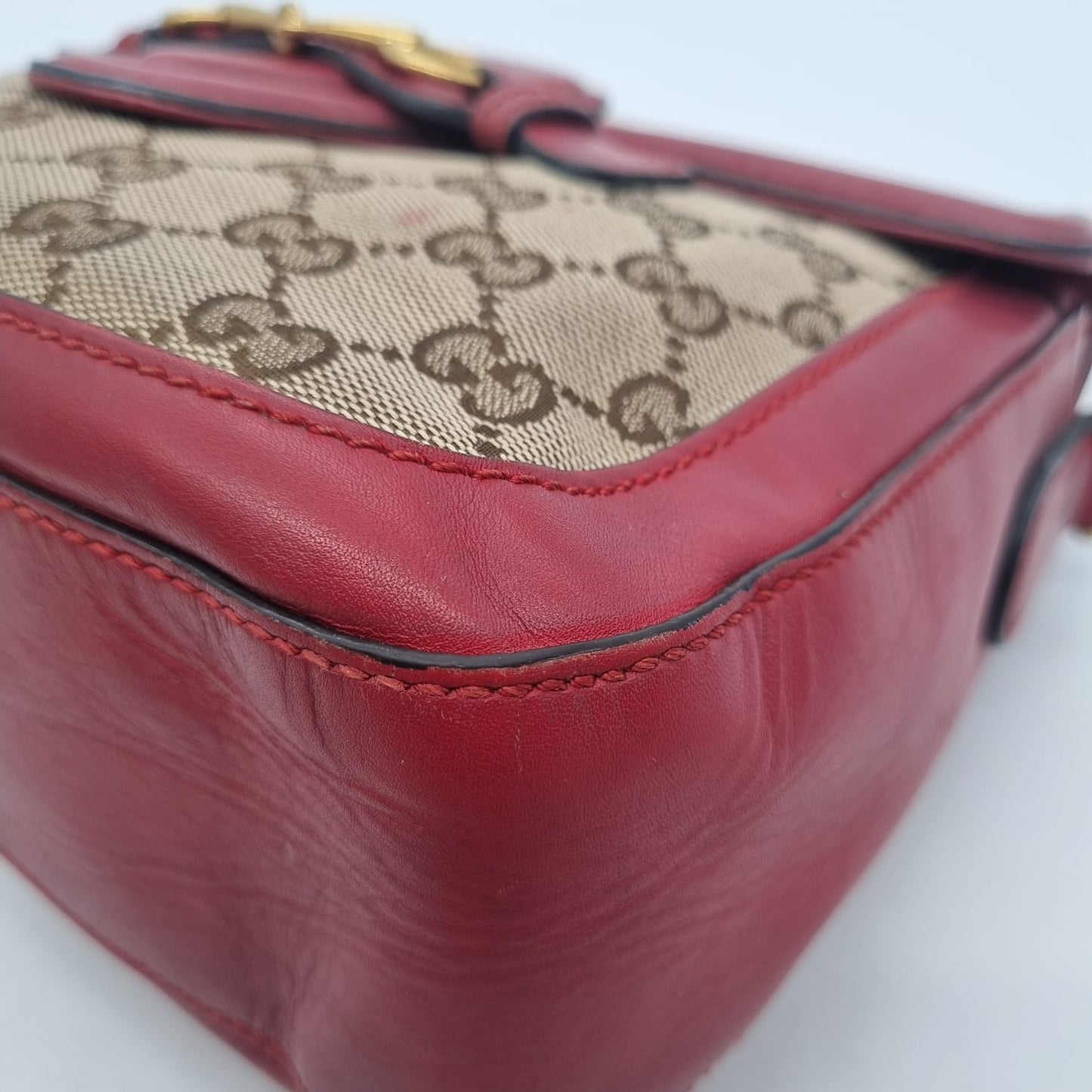 Gucci Lady Web Shoulder Bag GG Canvas Red Size 24x7x20