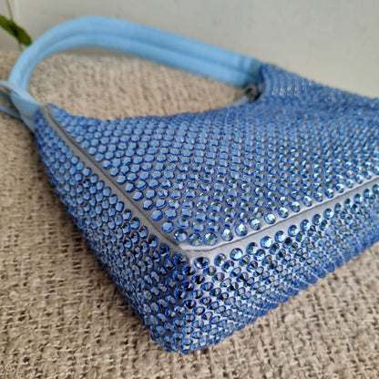 Prada Re Edition Crystal Embellished Satin Blue Size 22x6x16