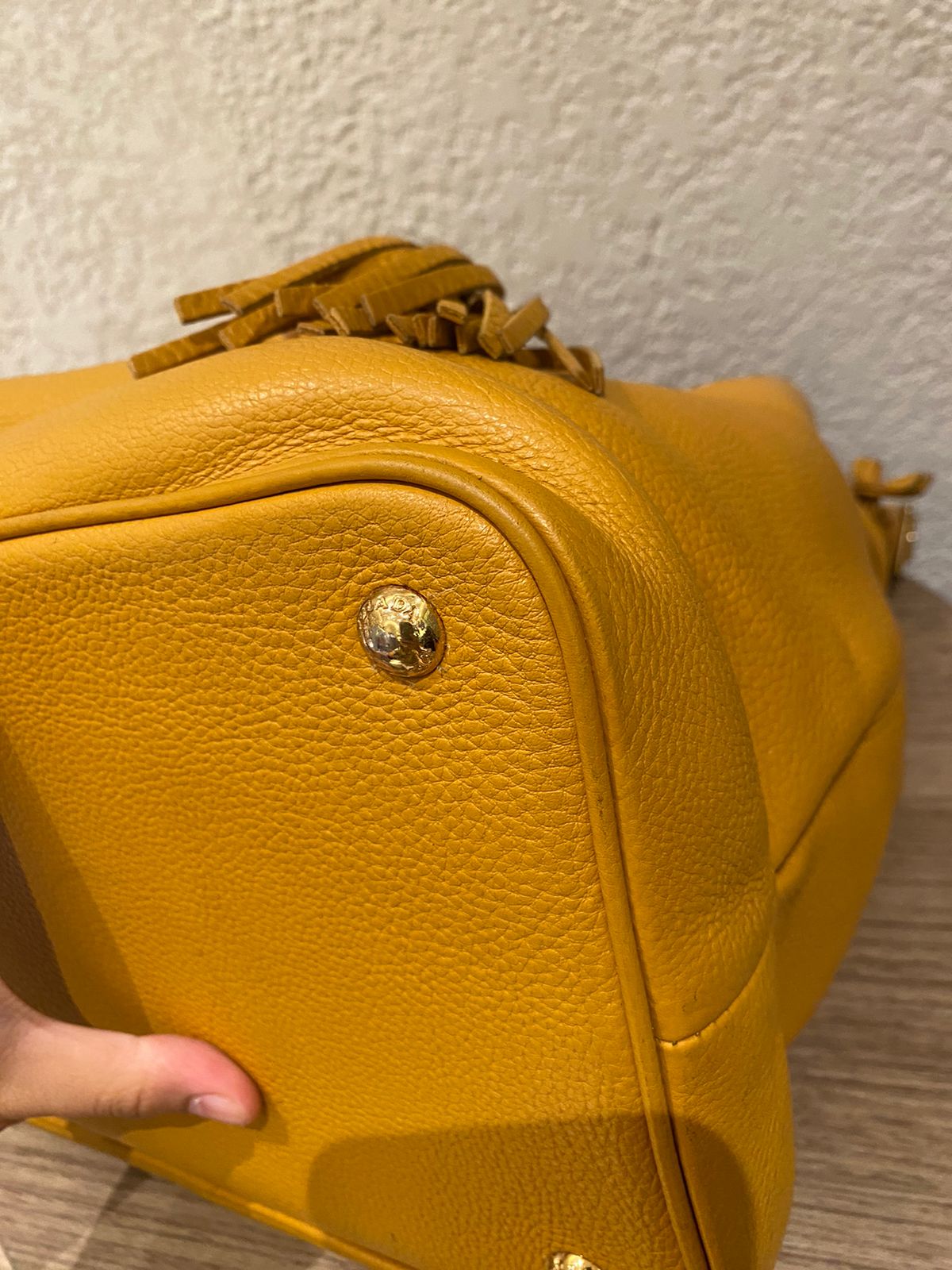 Prada Bucket Bag Leather Mustard Size 26x18x28