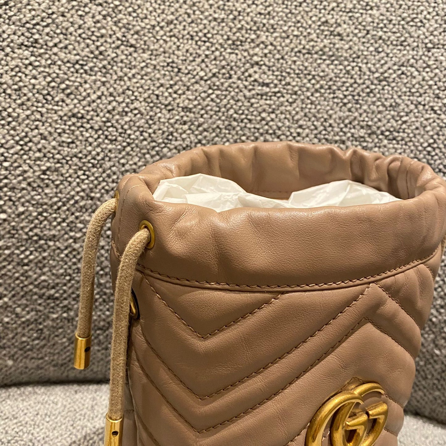 Gucci Matelasse Mini Bucket Bag Nude GHW Size 13x11x18
