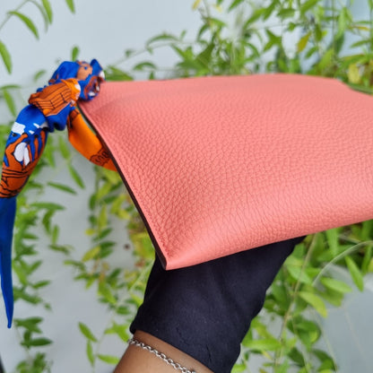 Hermes Bazaar Clutch Bag Logo Pink #T 2015 And Twilly Tie Silk Size