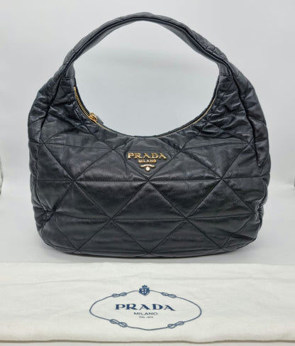 Prada Hobo Bag Leather Black GHW Size 40x13x30
