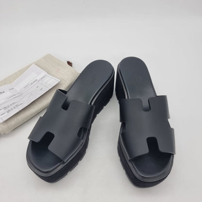 Hermes Eze Wedges Sandal Black Size 38/24.5