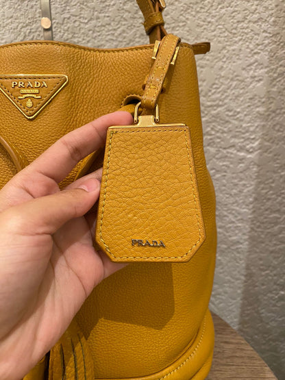 Prada Bucket Bag Leather Mustard Size 26x18x28