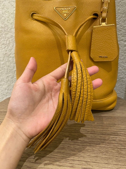 Prada Bucket Bag Leather Mustard Size 26x18x28