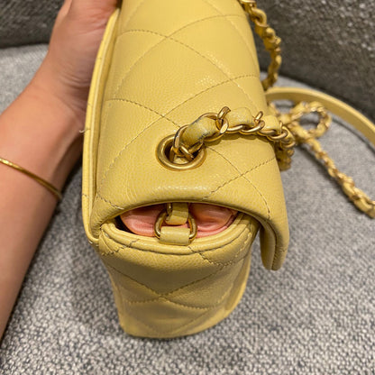 Chanel 22P Seasonal Square Mini In Light Yellow Caviar GHW CHIP Size 17x7x13