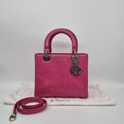 Dior Lady Dior Medium Snake Skin Pink SHW 2012 Size 24x9x19