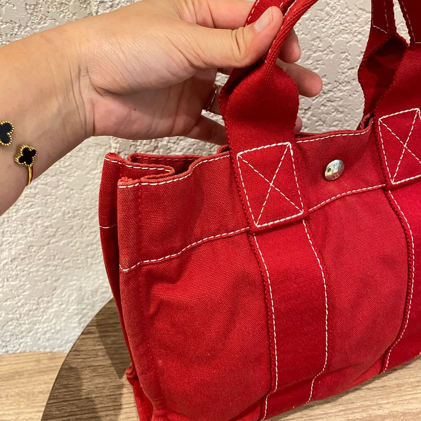 Hermes Herline Tote Canvas Red Size 30x8x22