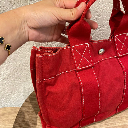 Hermes Herline Tote Canvas Red Size 30x8x22
