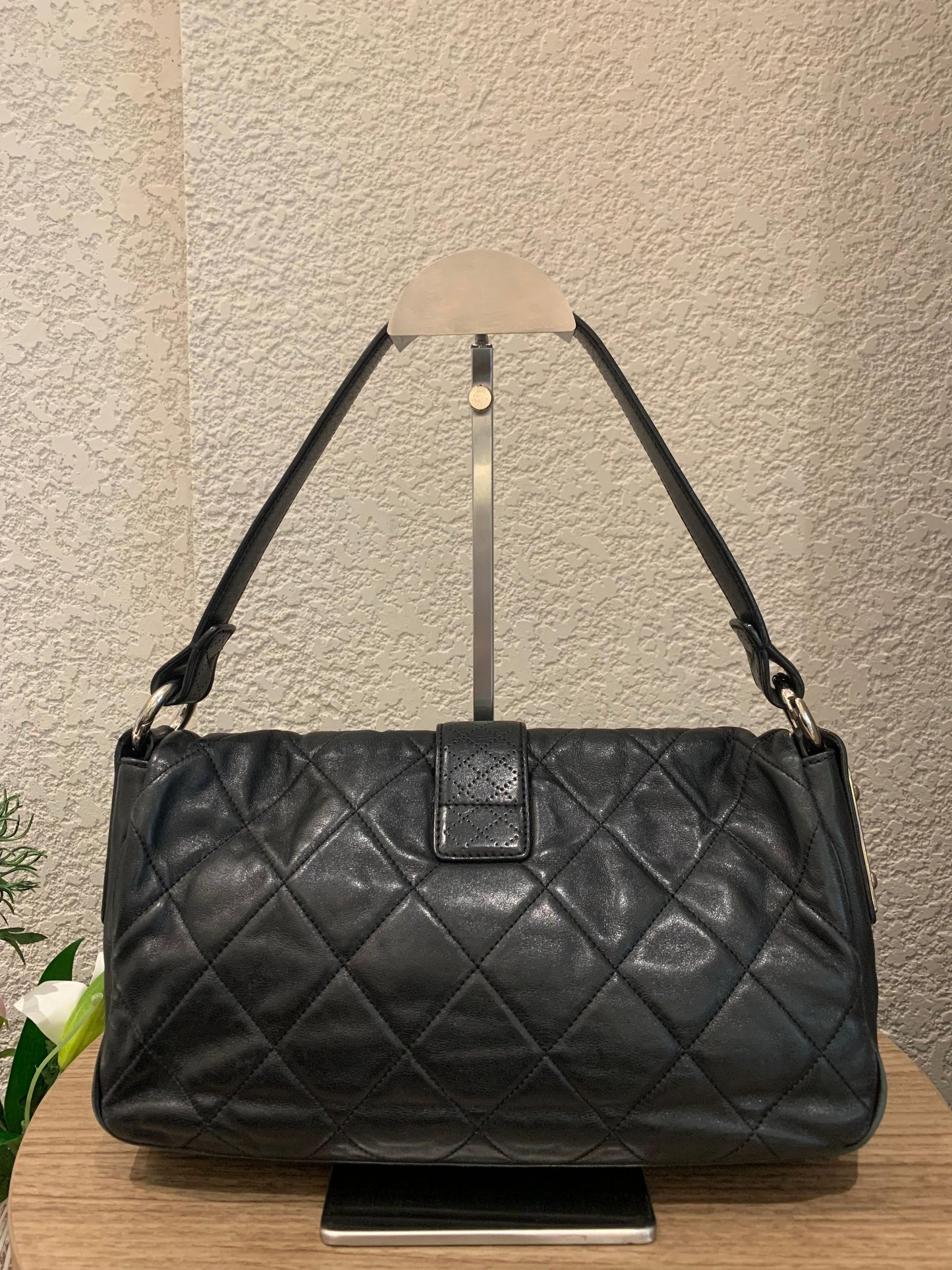 Chanel Quilted Door Latch Flap Shoulder Bag Black #12 Size 30x6x16