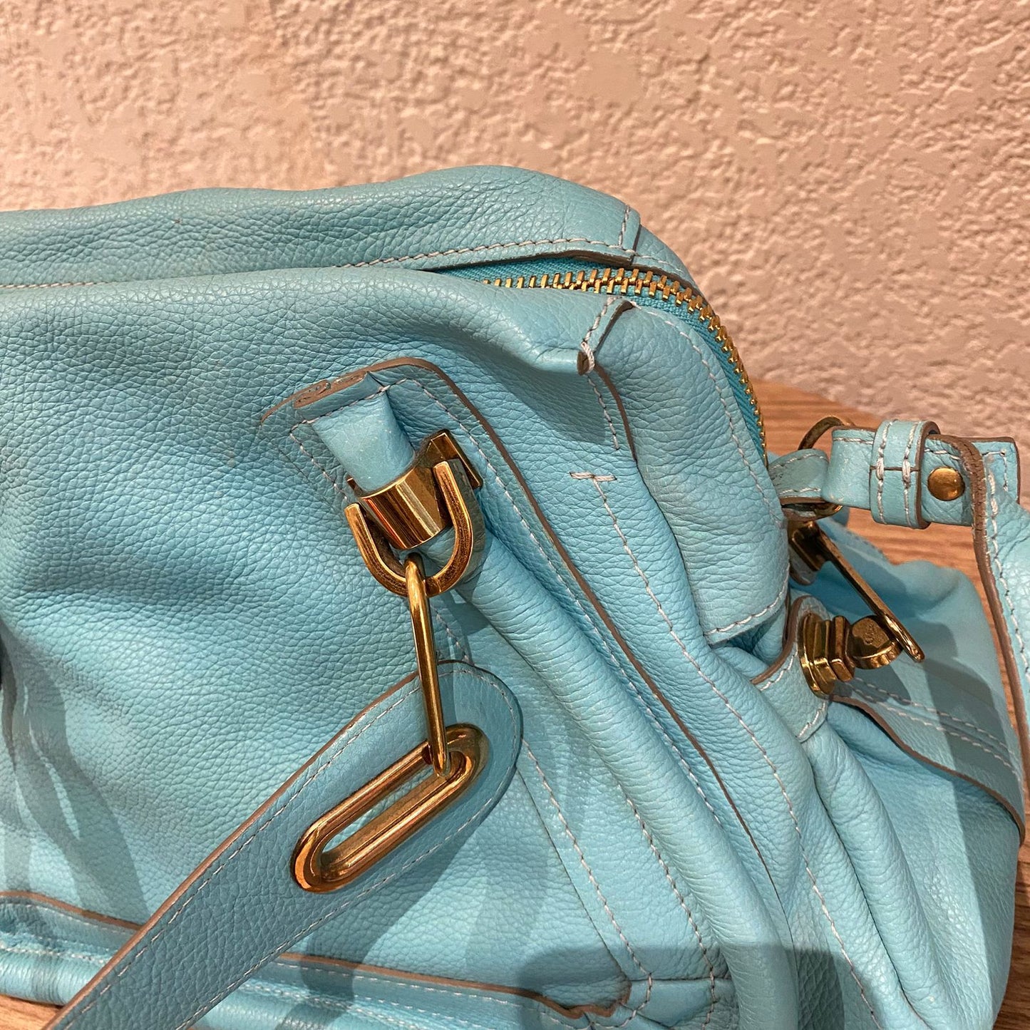Chloe Paraty Leather Blue Sky Size 37x15x22