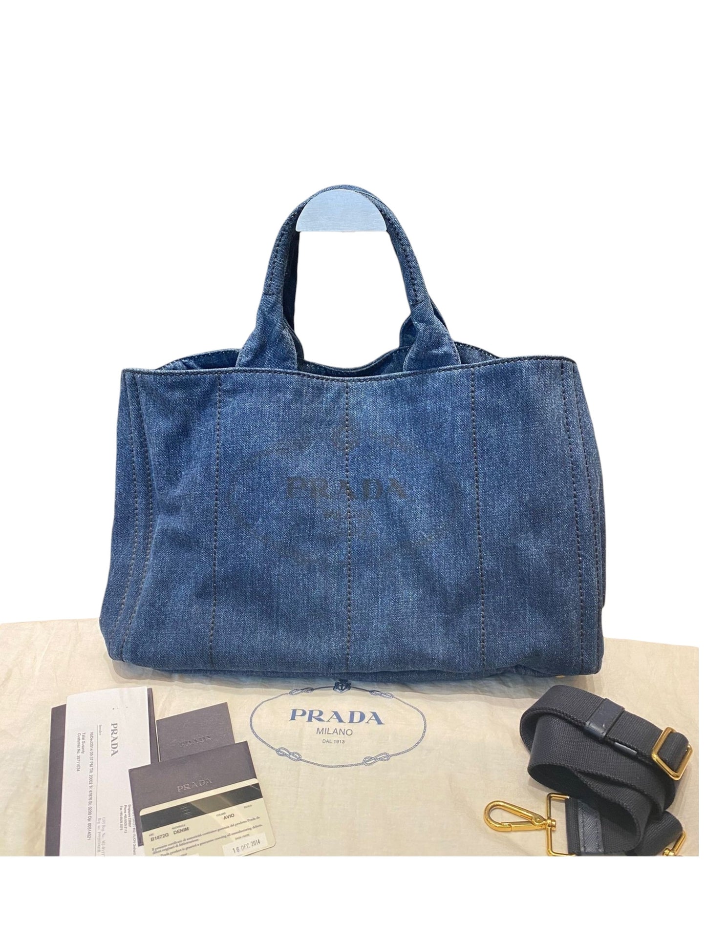 Prada Canapa Shopping Tote Blue Denim 2014 Size 40x25x25