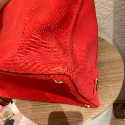 Prada Canapa Shopping Tote Canvas Red Size Size 35x23x22
