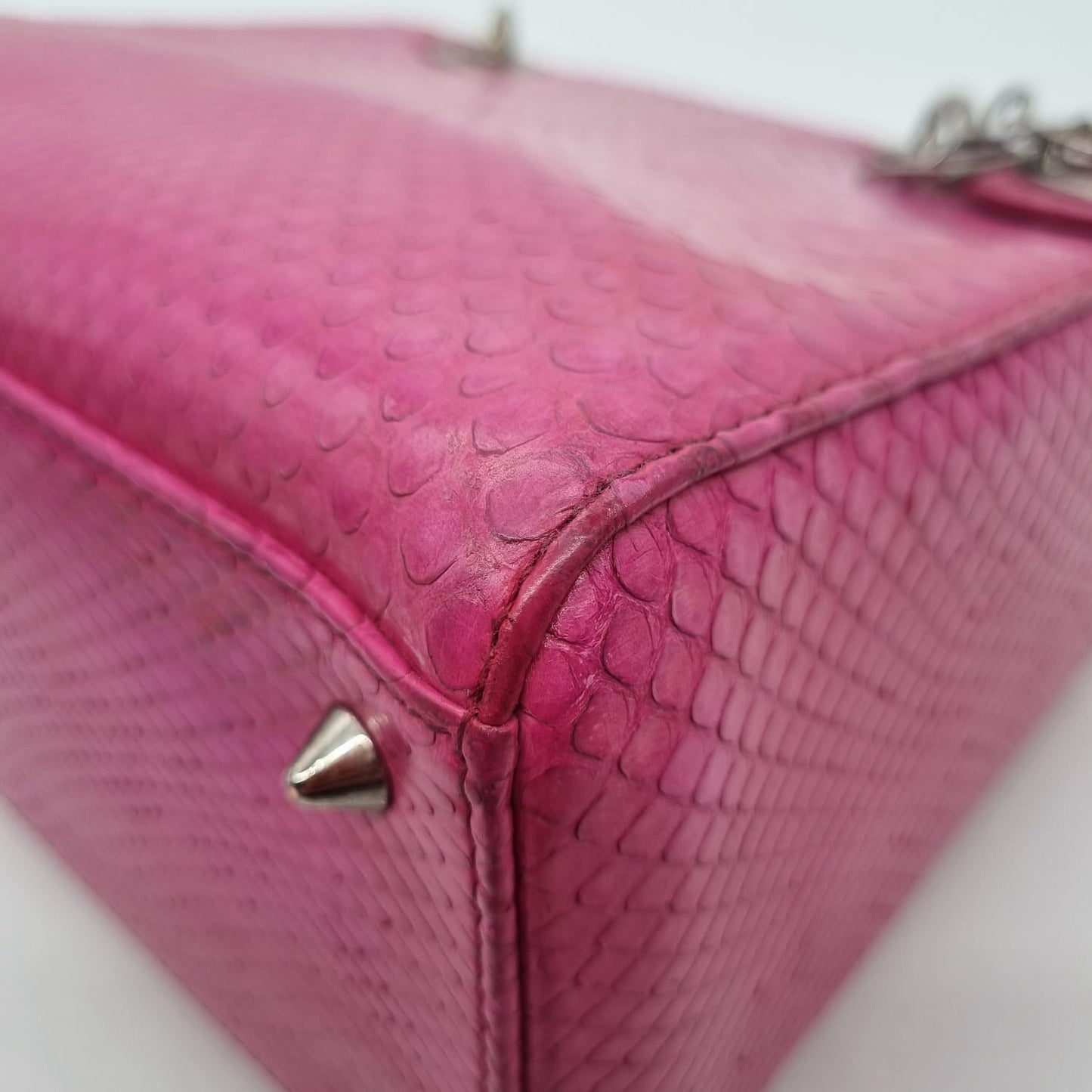 Dior Lady Dior Medium Snake Skin Pink SHW 2012 Size 24x9x19