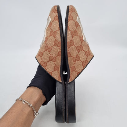 Gucci Logo Print NY Yankess Mules Beige Size 37,5/26