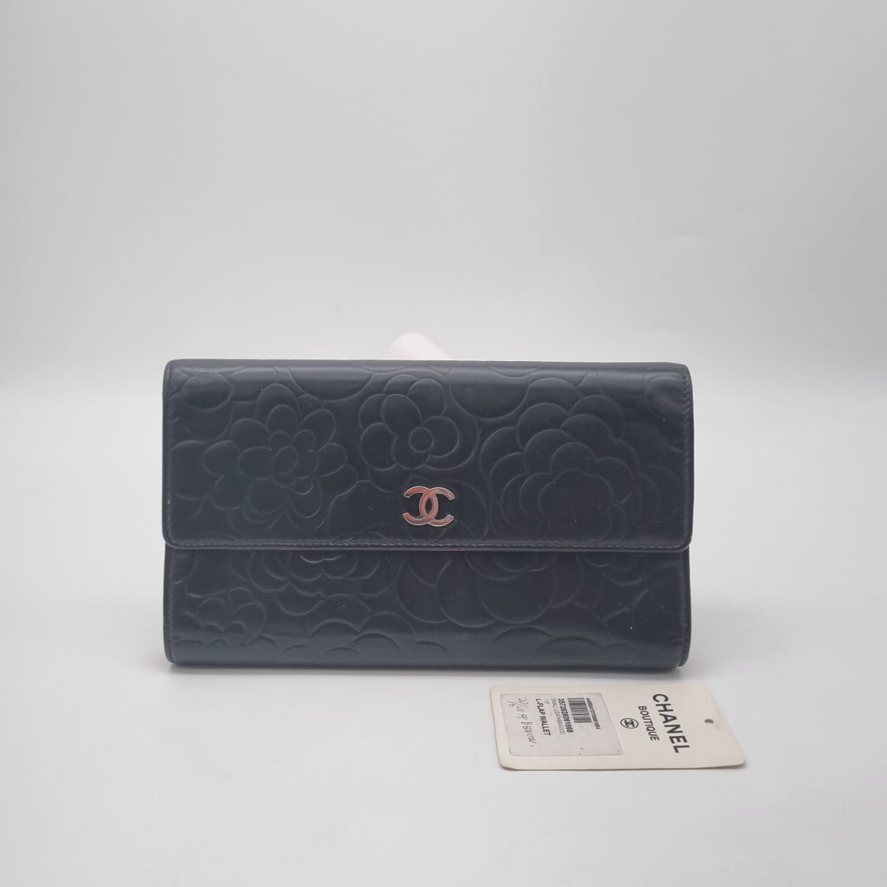 Chanel Camellia Long Wallet Black #14 Size 20x12