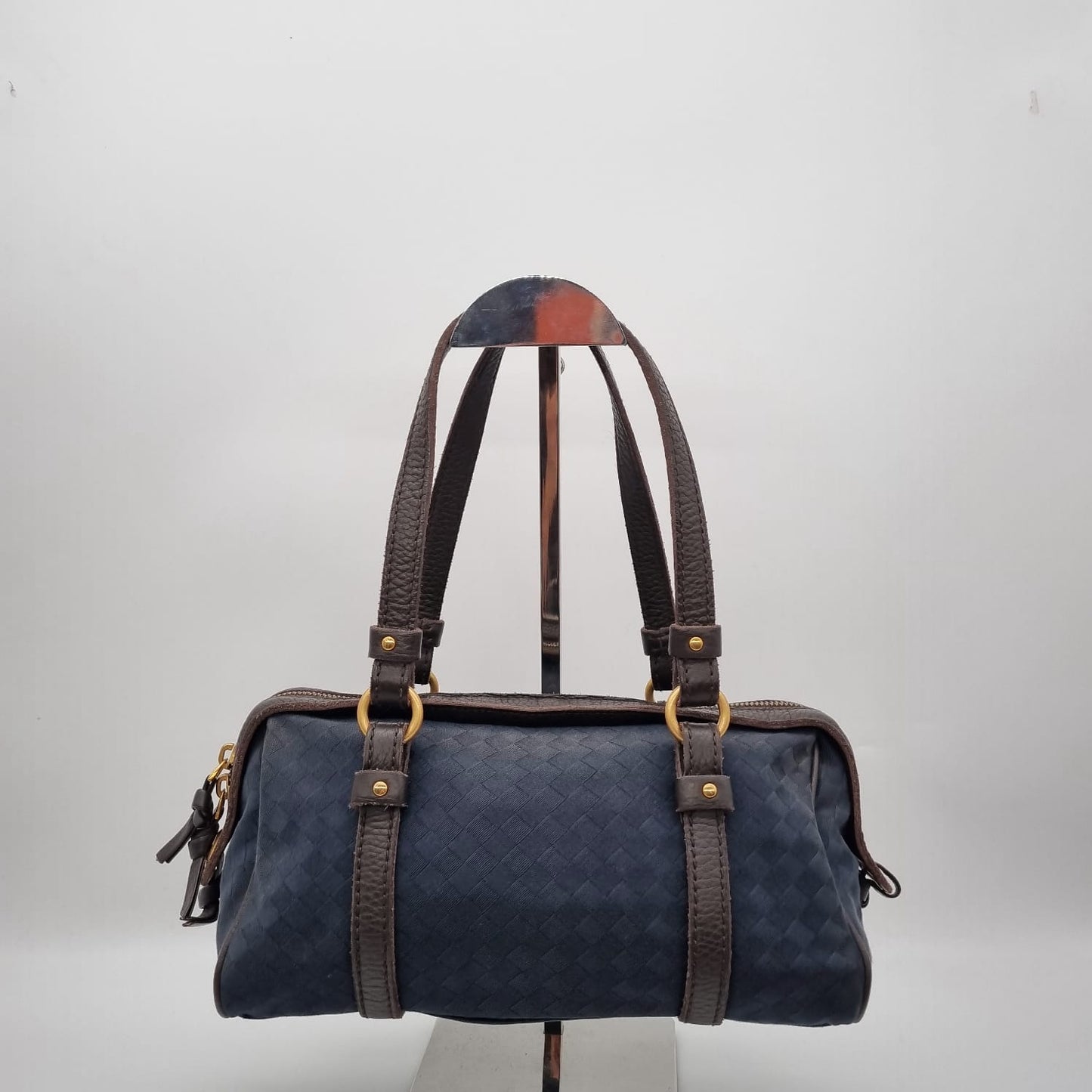 Bottega Veneta Vintage Mini Hand Bag Canvas Navy Size 25x12x13