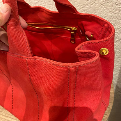 Prada Canapa Shopping Tote Canvas Red Size Size 35x23x22