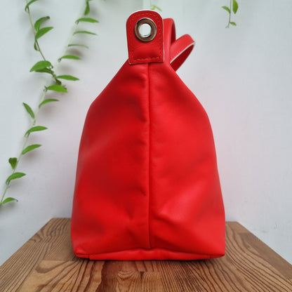 Longchamp Le Pliage Cuir Jockey Medium Short Handle Red Size 37x18x23