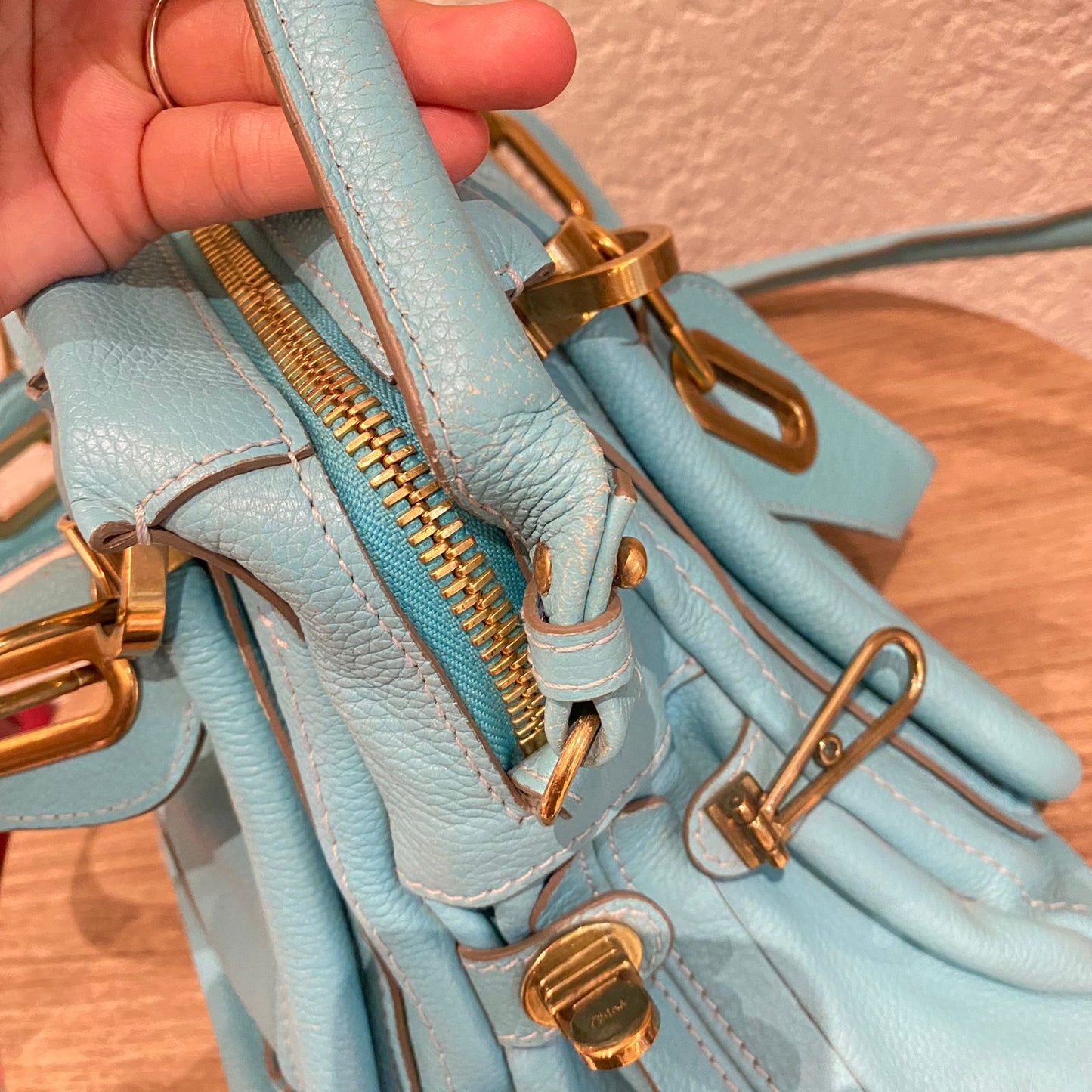 Chloe Paraty Leather Blue Sky Size 37x15x22