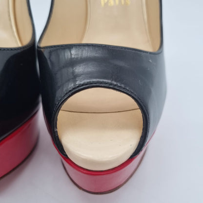 Christian Louboutin Lady Peep Sling 150 Patent Calf Black Red Size 36,5/23