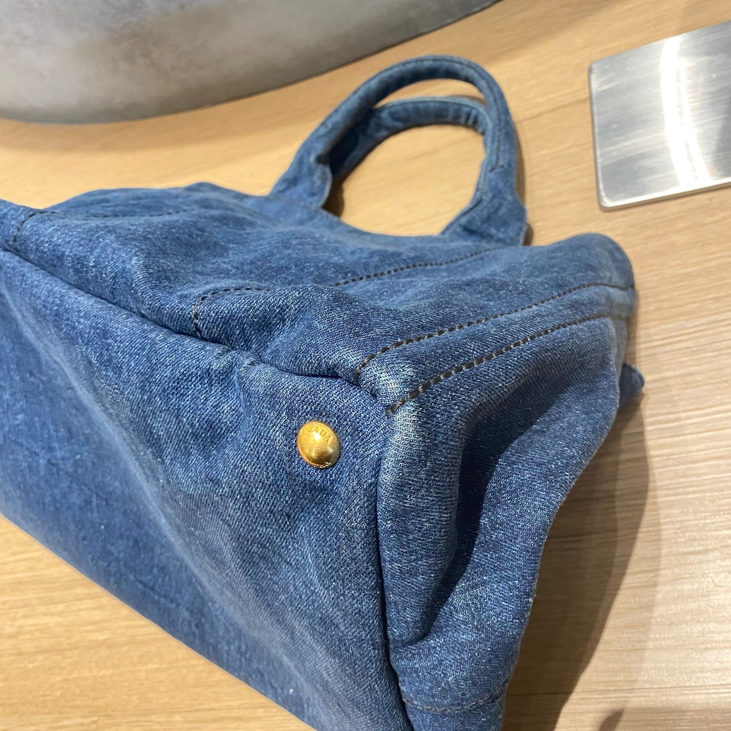 Prada Canapa Shopping Tote Blue Denim 2014 Size 40x25x25