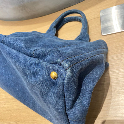 Prada Canapa Shopping Tote Blue Denim 2014 Size 40x25x25