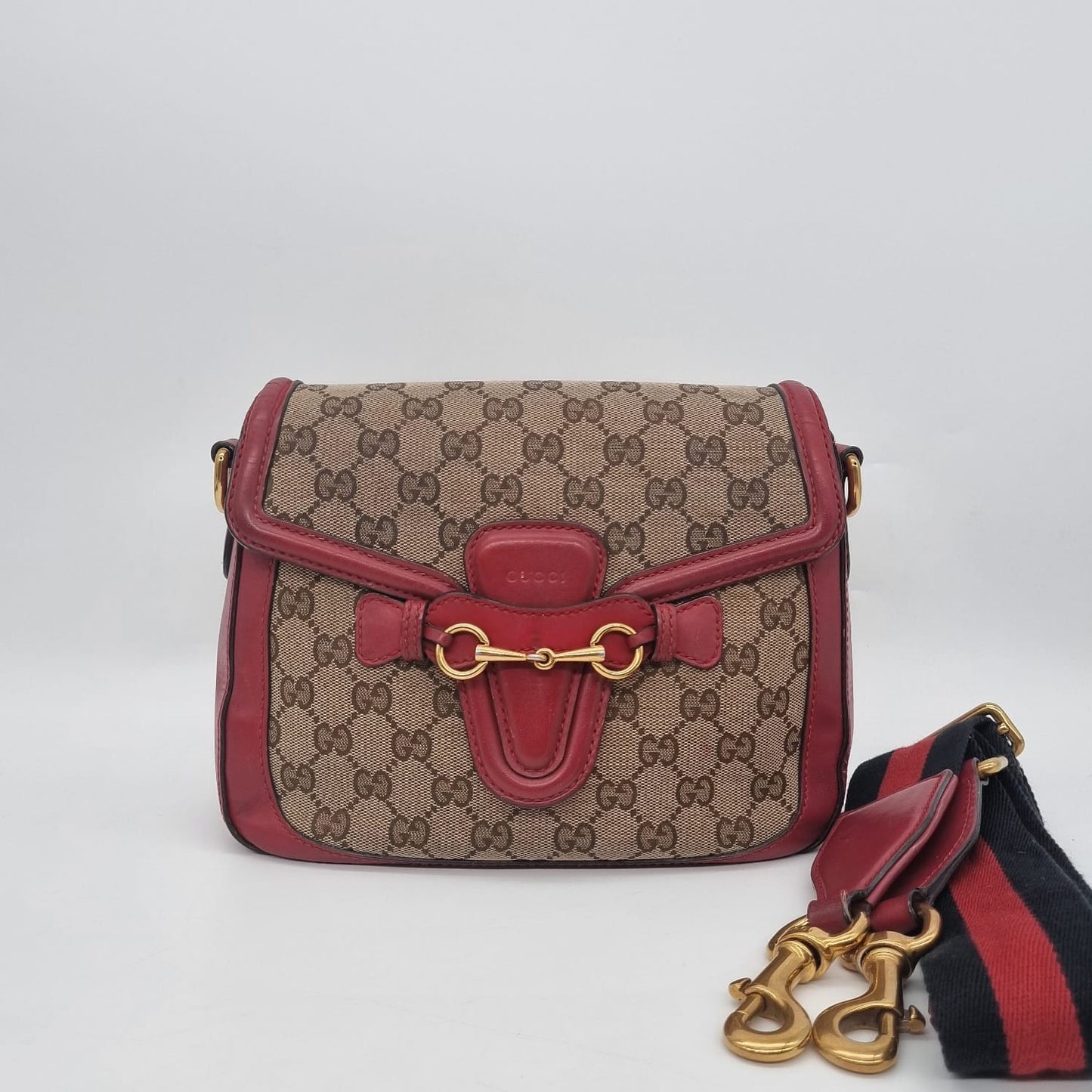 Gucci Lady Web Shoulder Bag GG Canvas Red Size 24x7x20