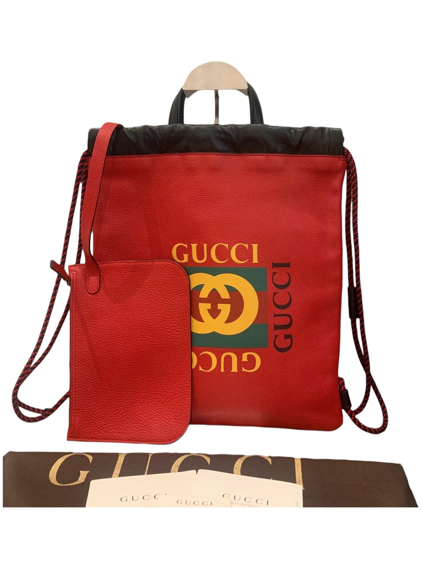 Gucci Backpack Leather Red Multicolor Size 30x35