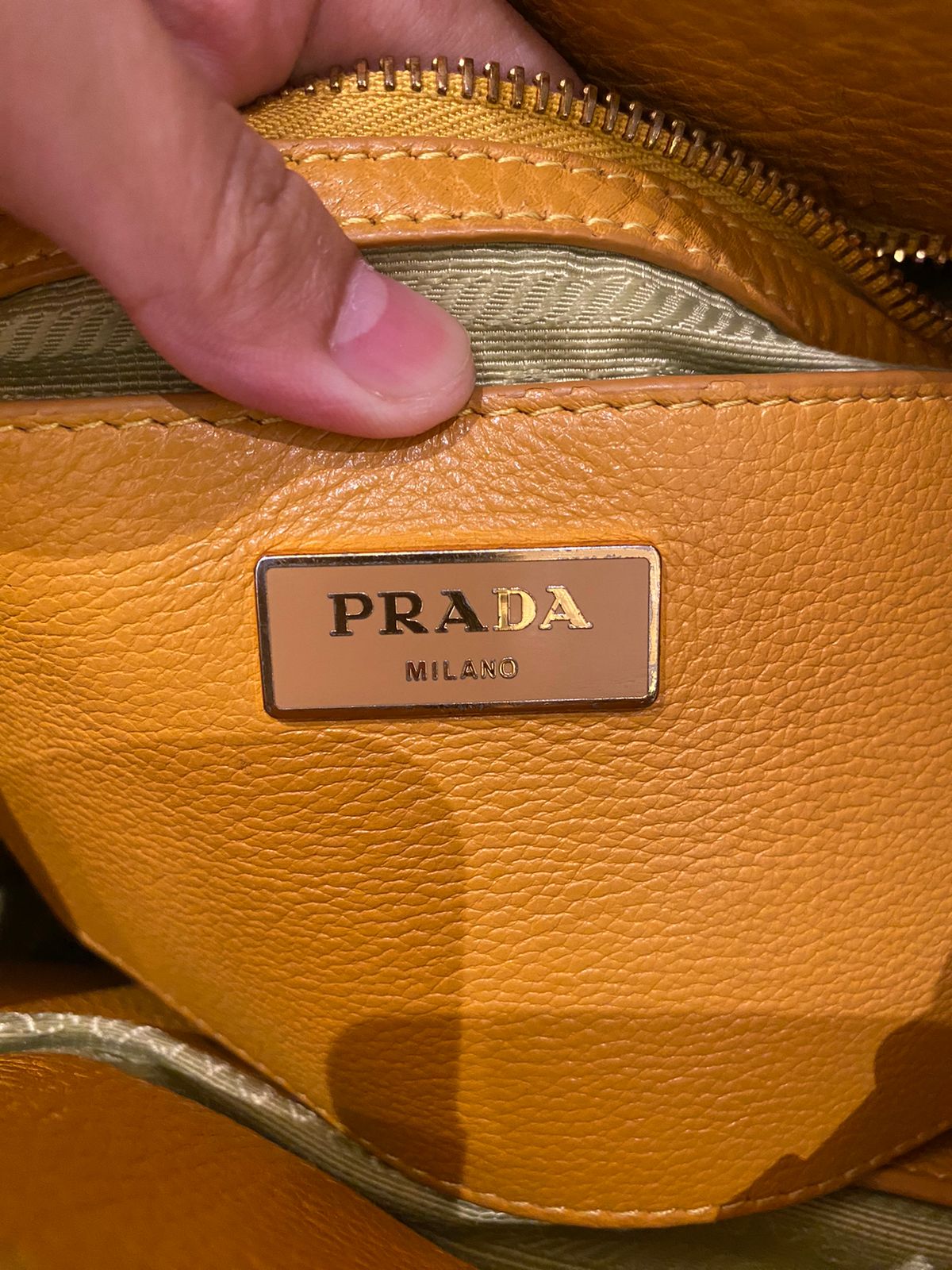 Prada Bucket Bag Leather Mustard Size 26x18x28
