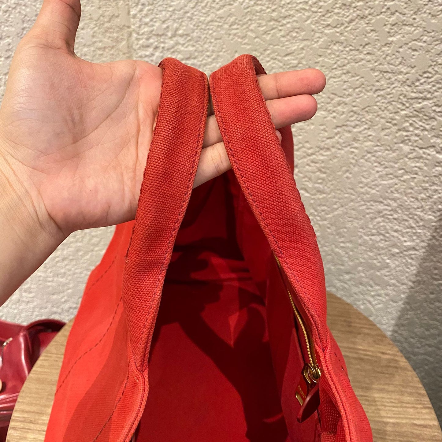 Prada Canapa Shopping Tote Canvas Red Size Size 35x23x22