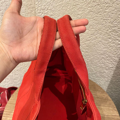 Prada Canapa Shopping Tote Canvas Red Size Size 35x23x22
