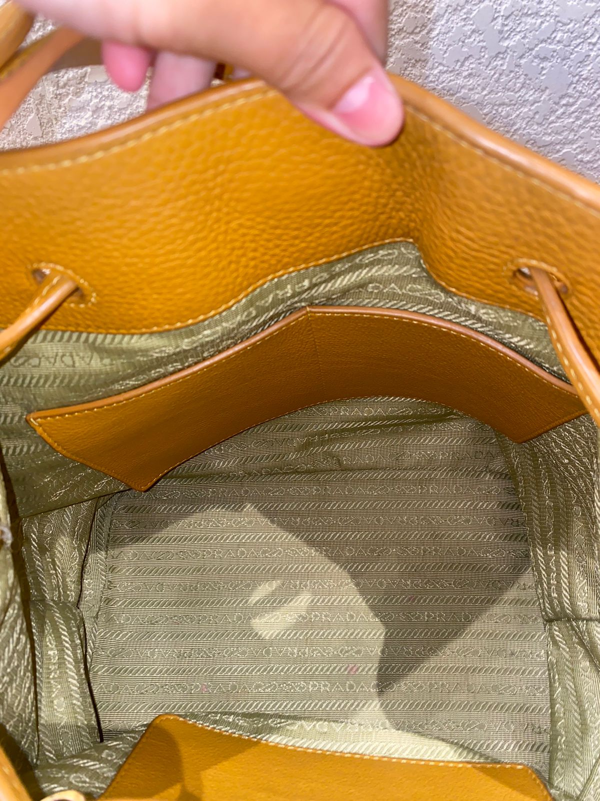 Prada Bucket Bag Leather Mustard Size 26x18x28