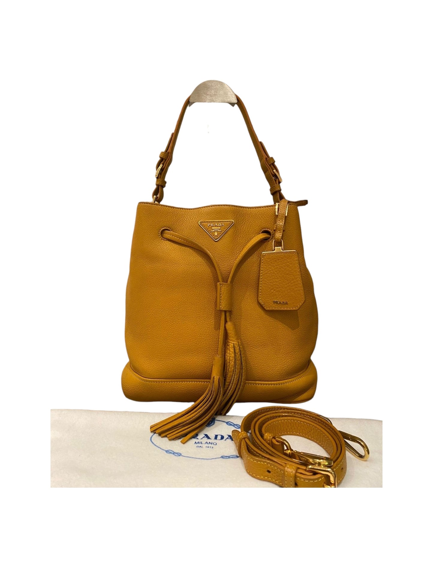 Prada Bucket Bag Leather Mustard Size 26x18x28