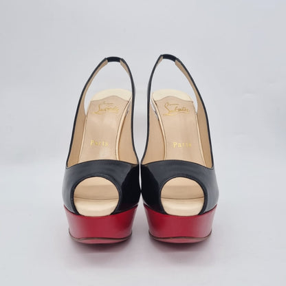 Christian Louboutin Lady Peep Sling 150 Patent Calf Black Red Size 36,5/23