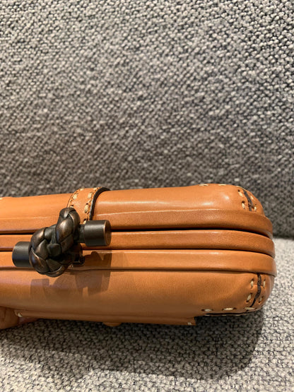 Bottega Veneta Brown Leather Stitched Pocket Knot Clutch Size 15x5x9