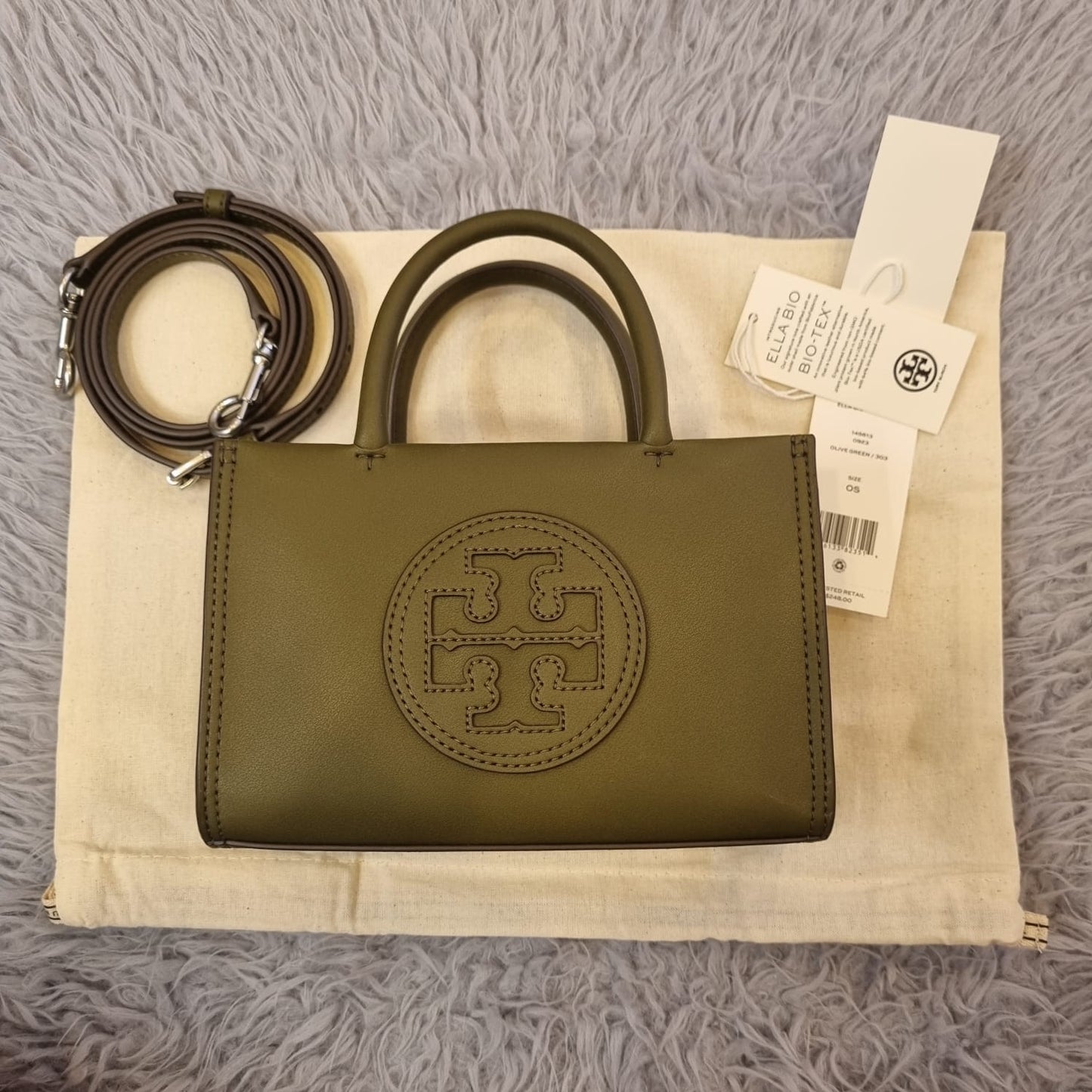 Tory Burch Ella Bio Mini Tote Olive Green Size 18x5x12