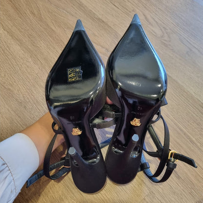 Versace Gianni Ribbon Cage Satin Heels Black Size 40/29