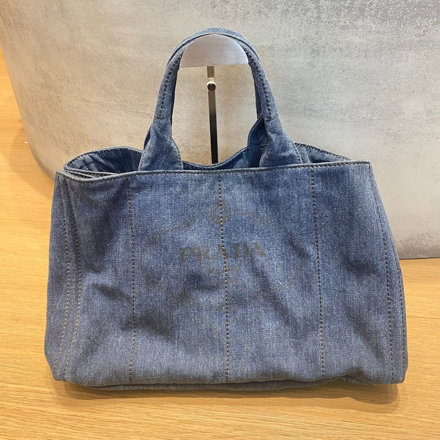 Prada Canapa Shopping Tote Blue Denim 2014 Size 40x25x25
