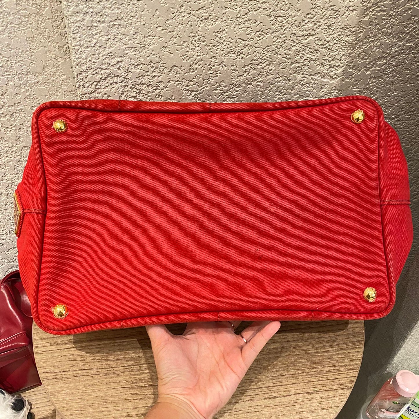 Prada Canapa Shopping Tote Canvas Red Size Size 35x23x22