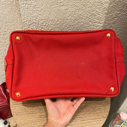 Prada Canapa Shopping Tote Canvas Red Size Size 35x23x22