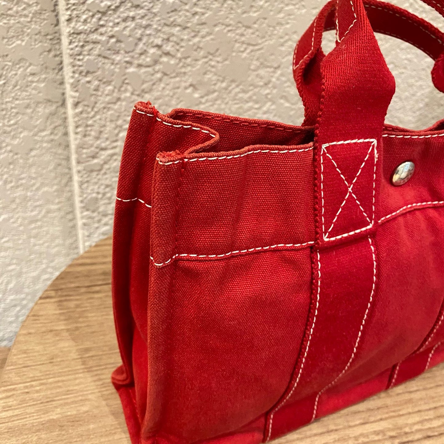 Hermes Herline Tote Canvas Red Size 30x8x22