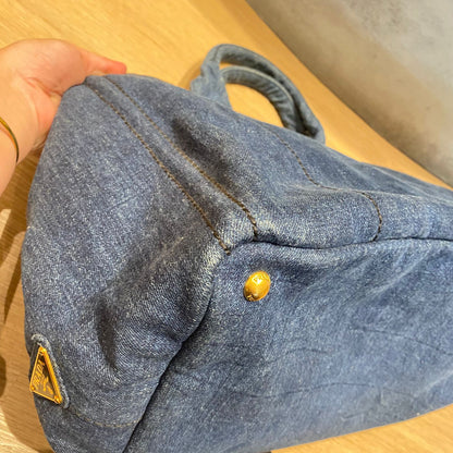 Prada Canapa Shopping Tote Blue Denim 2014 Size 40x25x25