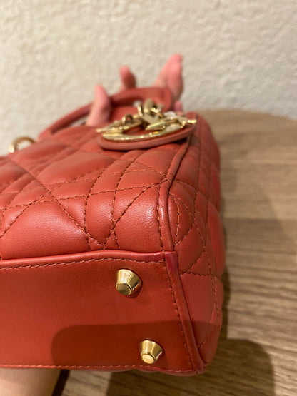 Dior Lady Dior Mini Lambskin Coral SHW 2019 Size 17x8x14