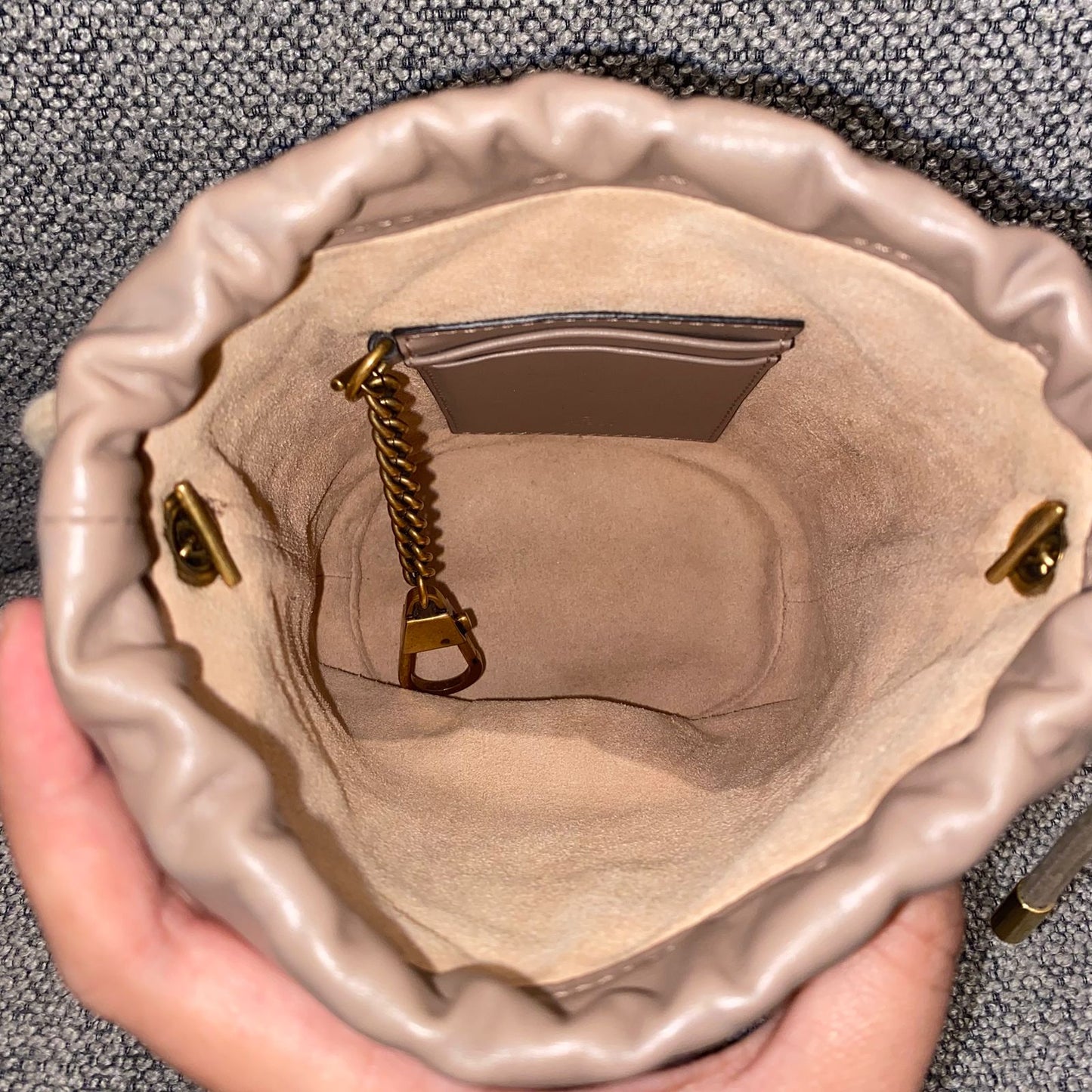 Gucci Matelasse Mini Bucket Bag Nude GHW Size 13x11x18