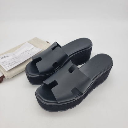 Hermes Eze Wedges Sandal Black Size 38/24.5